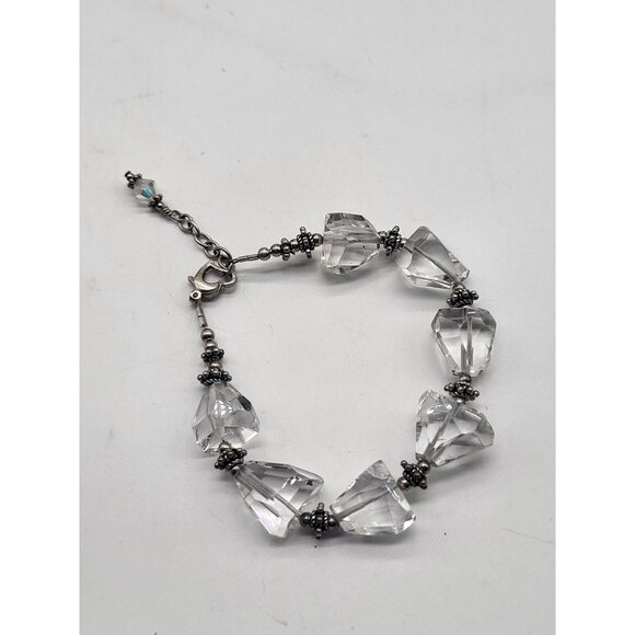 Chunky Asymmetrical Clear Quartz? Bracelet Sterling Silver 925 Heart Clasp - Picture 2 of 9